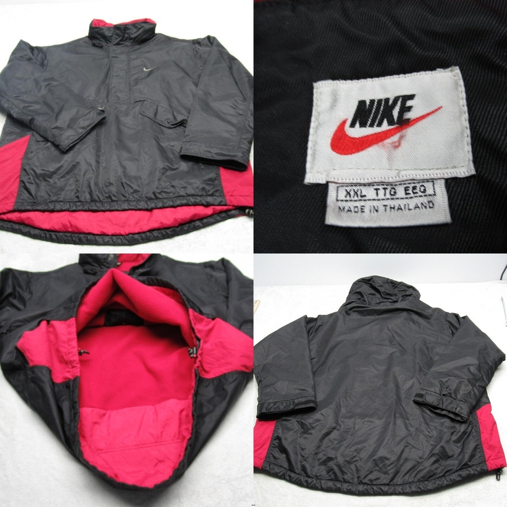 Nike Jacket Mens XXL Black Swoosh Pockets 1/2 Zip Pullover Anorak VTG 90s READ